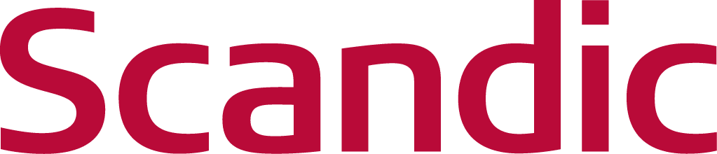 Logo Scandic, röd text