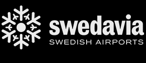 Logo Swedavia, text men en snöflinga till vänster, monokron version på logo